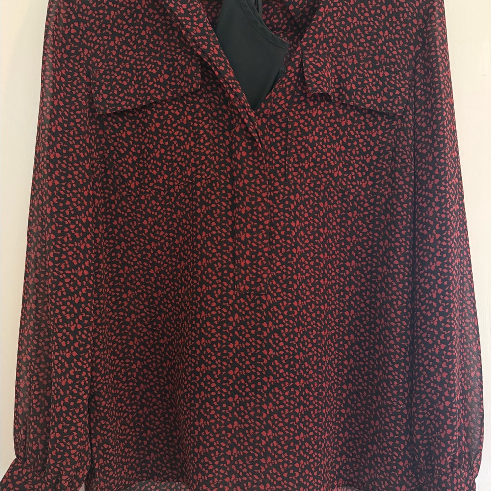 Talbots Red and Black Patterned Blouse